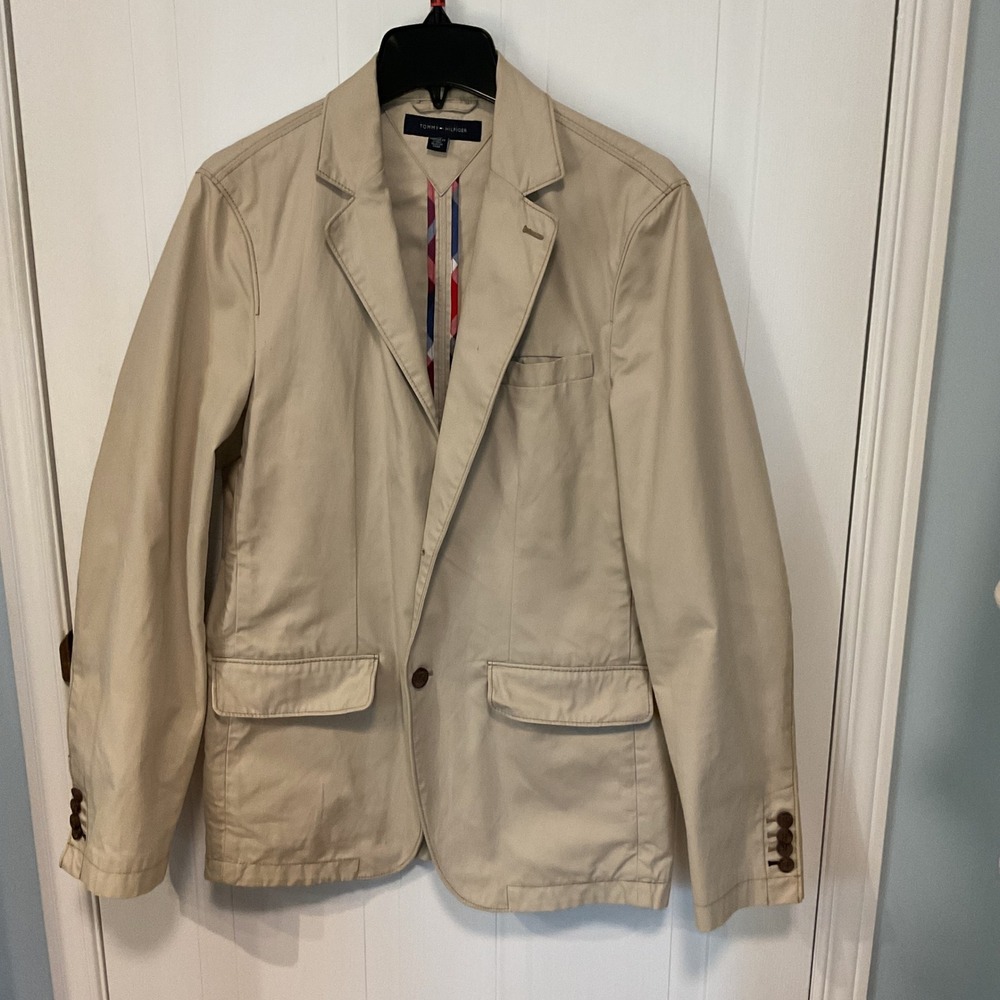 Tommy Hilfiger Blazer Mens 46 Khaki Excellent Cotton 2-Button Sport Coat
